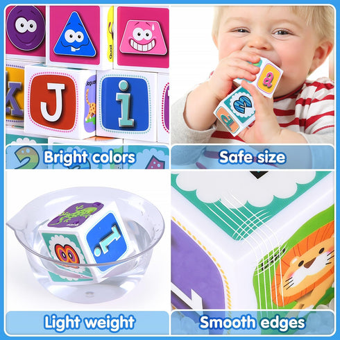 PLAY ABC Building Blocks for Toddlers 1-3, 28 PCS Plastic Baby Alphabet Letters Number Stacking Blocks Set