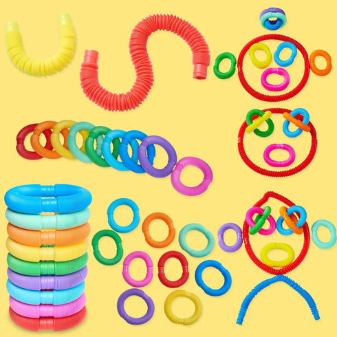 JOYIN 9 Pack Pop Tubes Sensory Toys, Fidget Tubes Party Favors in 9 Colors, Connectable and Extendable for Stress Relief