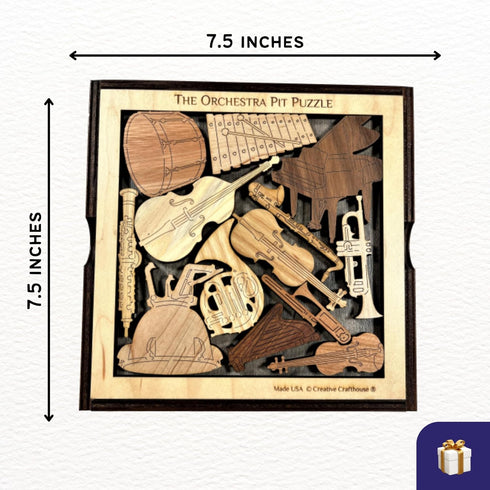 Unique Gift for Musicians - The Orchestra Pit Wooden Brain Teaser, Handmade 13 Piece Wood Puzzle