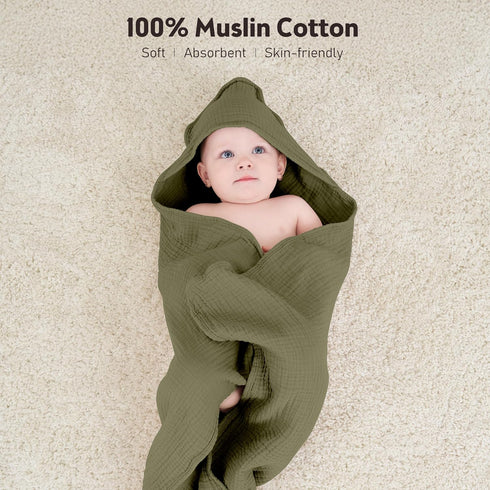 2 Pack 100% 30x30 Inch Susurration Hooded Baby Towels for Newborn Muslin Cotton Towel for BabiesHighly Absorbent