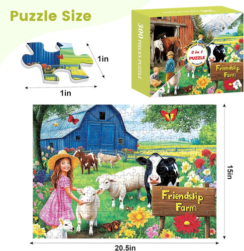 FaPtoo 2-Pack 300 300 Countryside 20.5 15 Pieces Puzzles for Adults, Friendship Farm Puzzles Pieces, Warmth Childhood