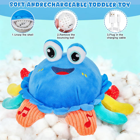 1 6-12 Tummy Baby Toys Year Old Month Time Toys Crawling Musical Crab Plush Toy Dancing Walking Moving Bouncing Sensory