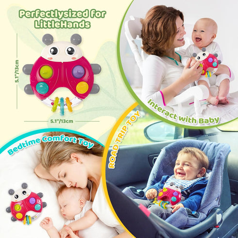 SURDOTE 3-6-12-18-24 Ladybug Baby Light Up Toys with Rattle Led Light Music, Interactive Educational Fine Motor