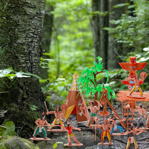 X Hot Popcorn 23 Pcs Miniature Indians Action Figures Plastic Indians Figurines for Diorama Supplies Scene Decoration