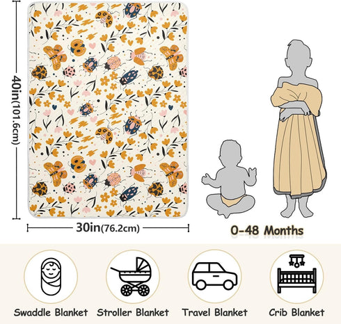 KICPOAY Insects Bugs Beetles Cute Baby Swaddle Blanket for Boys Girls, Butterfly Ladybug Maple Leaves Muslin Baby
