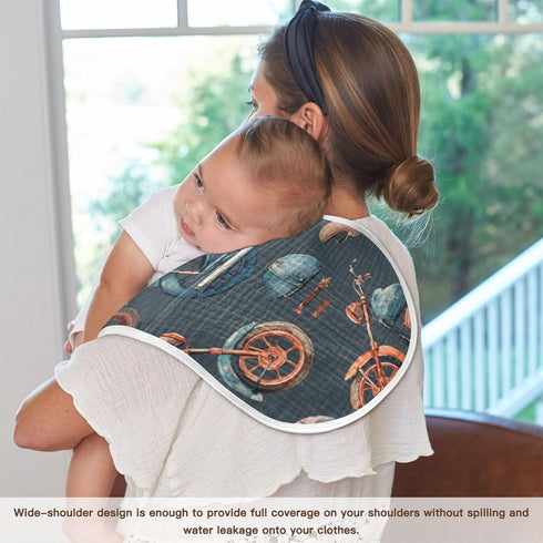 Mazeann 2 Pack Vintage Motorcycle Burp Cloths Baby Boys Girls Absorbent Soft Cotton Burping Cloths Rags