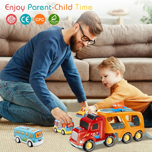 Nicmore 1 2 3 4 18 5-in-1 Playset Carrier Truck Toddler Toys Car: Transport Toy for Year Old Boys Girls Month Kid Gifts
