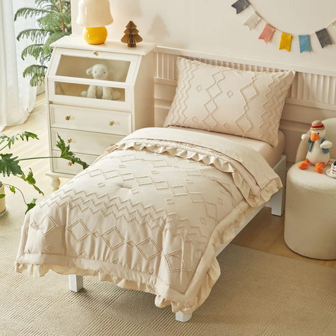 AIKASY Toddler Bedding Set 4 Pieces Super Soft Comforter Set, Shabby Boho Bohemian