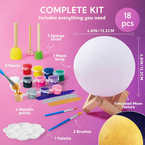 Klever Kits DIY 3D Moon Night Light, Paint Your Own Moon Lamp Kit, Galaxy Lamp Arts and Crafts for Kids Birthday Gifts