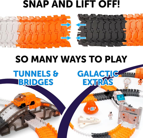 250pk Set 225 2 USA Toyz Galactic Race Tracks for Kids- Speedway Race Car Track with Flexible Roads, LED Toy Cars