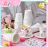 24 Set 8 oz Lenwen Color Your Own Tea Party Cups with Handle, DIY Coloring Treat Paper Cups and Plates Snack Dessert