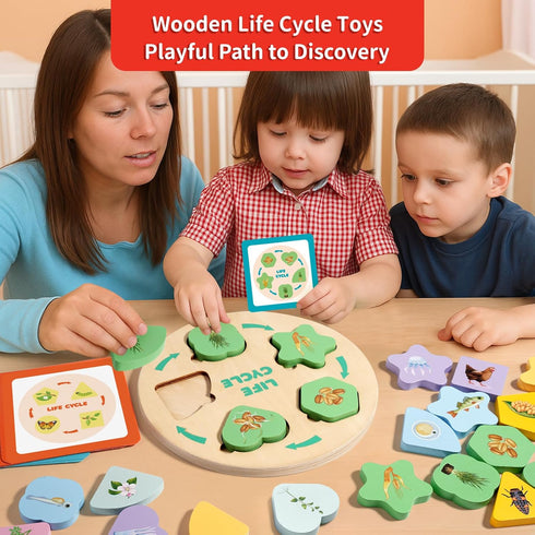 Set 3-6,Life INIFEIDALA Montessori Wooden Preschool Learning Educational Toys for Toddlers Cycle Puzzle, Shape Sorting