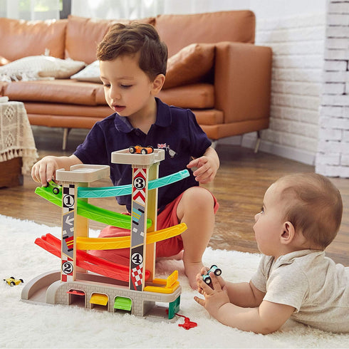 2 3 18 4 3 TOP BRIGHT Car Ramp Toy for Year Old Boy Gifts, Toddler Race Track Toy for Month Old with Wooden Cars