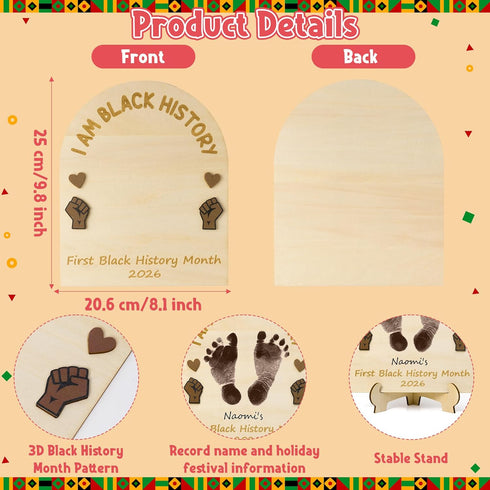 3D R HORSE Baby's First Black History Month Footprint or Handprint Art Sign Craft, I am Black History DIY Wooden
