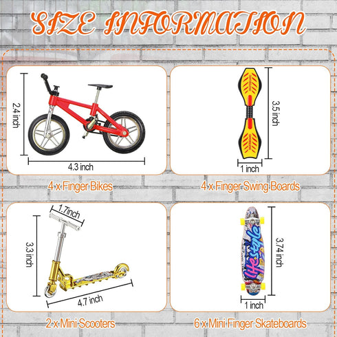 Skylety 31 Pieces Mini Finger Toys Set for Boy Girl, Includes Finger Skateboards, Bikes, Mini Scooters