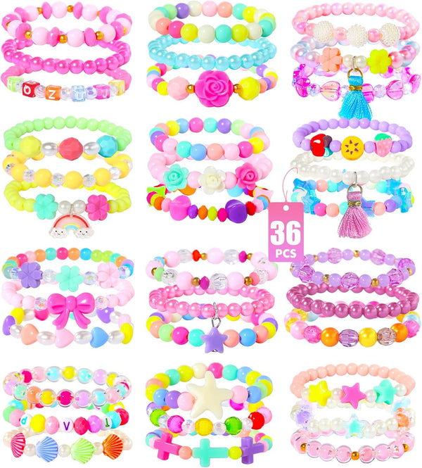 PinkSheep Toddler Bracelets for Girls - 36 Pcs Bulk Cute Jewelry for Ages 2-7, Princess Bracelets for Teen Girls