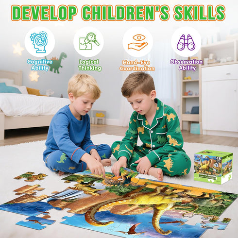 Kids,48 3-5,Easter 4-8 Jumbo Floor Puzzle for Piece Waterfall Dinosaur Large Jigsaw Puzzles, Fun Preschool Educational