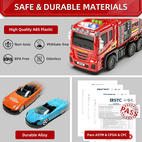 BuddyBight 3in1 12 3-5 3 4 5 6+ Fire Truck Toy with Foldable Race Track & Diecast Race Cars Toys, Fire Trucks
