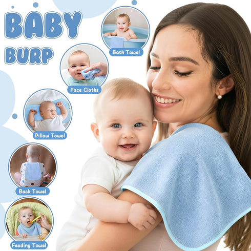 Hahafelt 12 Pack 20 10 Inch Blue Baby Burp Cloths for Boys and Girls Coral Fleece x Super Soft Burp Cloths with Organza
