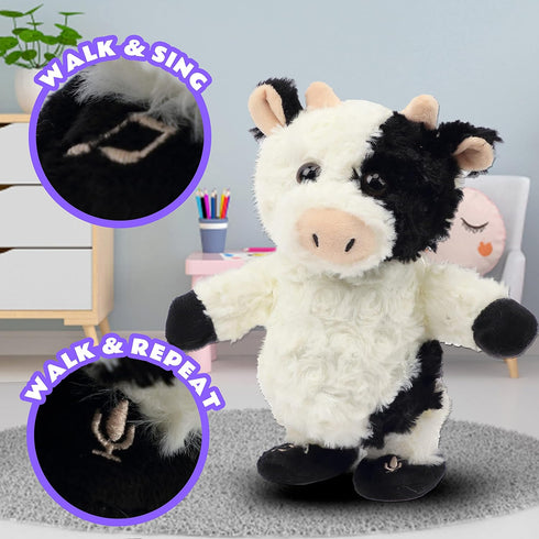 Easfan Walking Cow Stuffed Animal, Talking Singing Barking Electric Interactive Plush Toy for Kids Birthday Gift