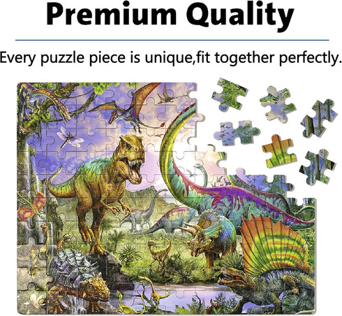 LELEMON 100 Piece Dinosaur Puzzles for Kids Ages 4-8, Educational Jigsaw Puzzles in a Metal Box