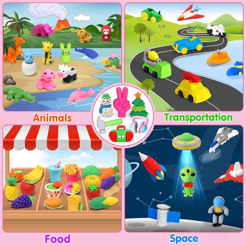 Arscniek 110 Pack Animal Erasers for Kids, Cute Desk Pets Treasure Box Toys for Classroom Prizes, Mini Pencil Erasers