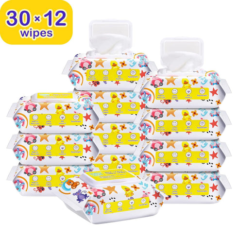 HAPPY BUM Saline Baby Wipes - Unscented, 360 Count (12 Packs of 30 Wipes)