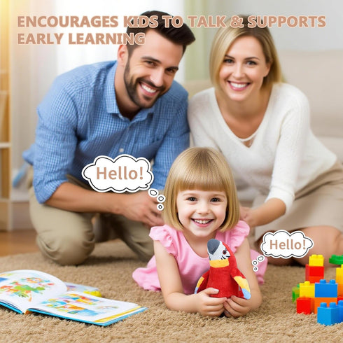 Tummy Talking Parrot Toy, Repeat What You Say Parrot Toys with Flapping Wings, Interactive Electronic Funny Rcording