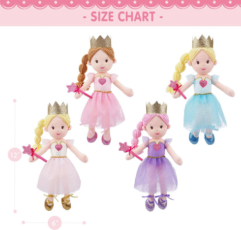 12" June Garden Soft Baby Princess Doll Stella - Stuffed Cuddly Princess Plush Gifts for Toddler Girls - White Dress