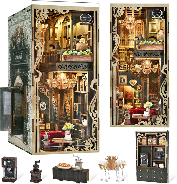 MiniCity Book Nook Kit, DIY Miniature Dollhouse Book Nook Kit with Dust
