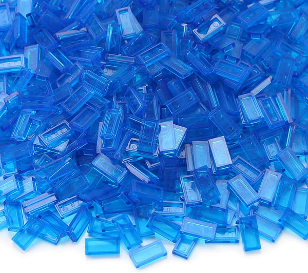 Transparent Dark Blue 1×2 Tile - 700 Parts Flat MOC Bricks, Bulk Building Blocks for Toy Accessories