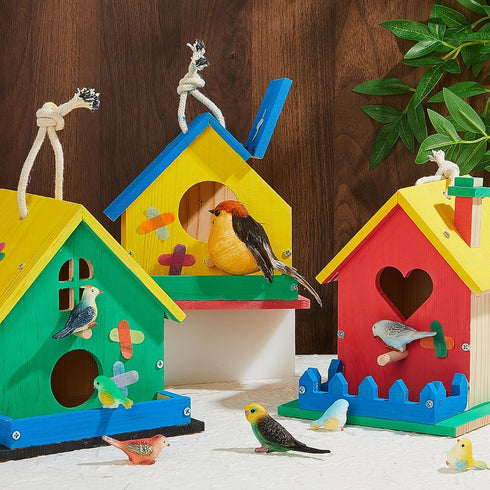 Juexica 4 Pack Birdhouse Kit - DIY Wooden Bird House with Paint and Brushes for Indoor/Outdoor Craft Fun