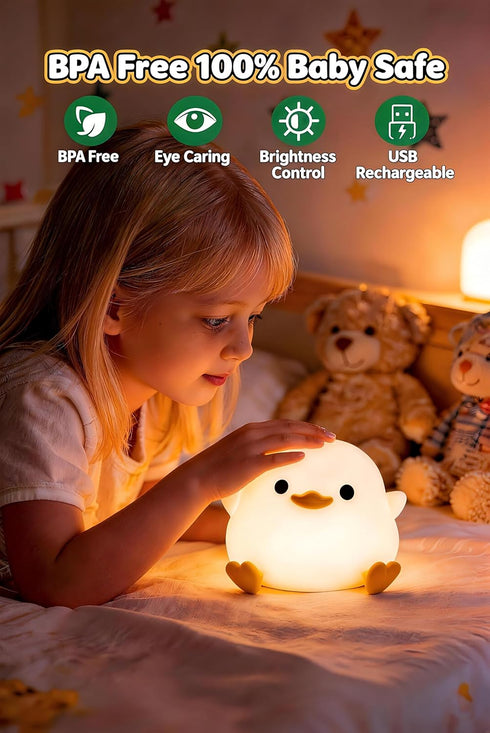 Dimmable 20 Amaredom DoDo Duck Night Light, Cute Duck Lamp, Silicone Nursery Nightlight, Rechargeable LED Bedside Lamp