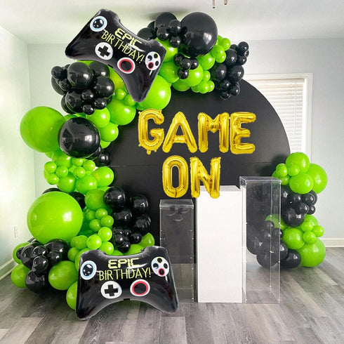 107 pcs Game On Balloons Arch Garland - Black Green Video Game Party Supplies for Level Favor Theme Birthday Decorations