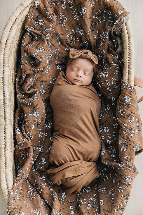 0-3 (47" 47") Mebie Baby Mustard Stretch Swaddle, Modern and Neutral Swaddle Blanket for Baby Girl, Soft Baby Blankets