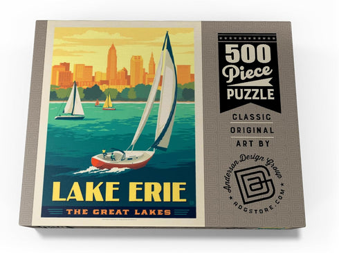 MyPuzzle Great Lakes: Lake Erie, Vintage Poster - Premium 500 Piece Jigsaw Puzzle for Adults