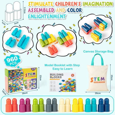 961 Pcs Educational STEM Building Toys for Kids Ages 4-8, Construction Toy for Preschool and Kindergarten Boys & Girls