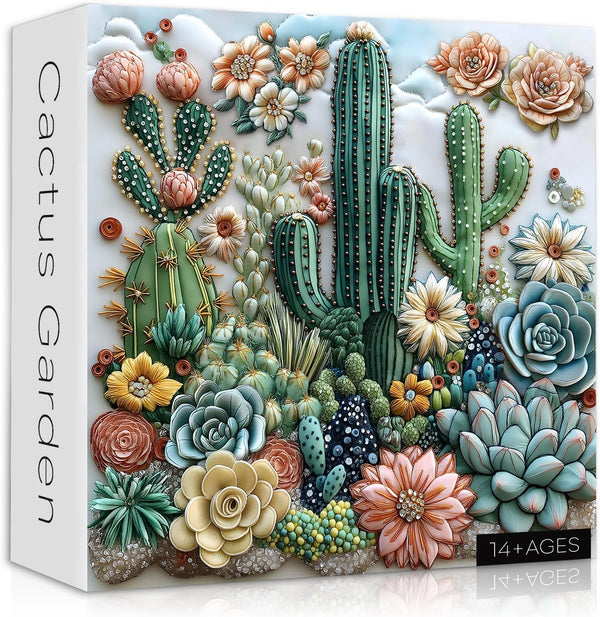 PICKFORU Cactus Puzzle for Adults, Unique Succulent Flower Plant Puzzle, Floral Nature Art