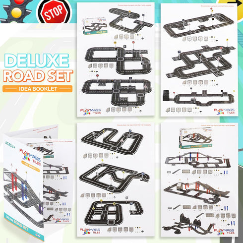 Set 50 3+ Playmags Magnetic Tiles Road - Pcs STEM Educational Construction Toy Car Track, Building Blocks Magnet Toys