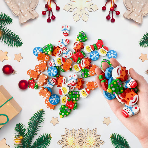 Kleeblatt Large Christmas Erasers for Kids, 63 PCS Bulk Cute Classroom Gifts and Holiday Party Favors