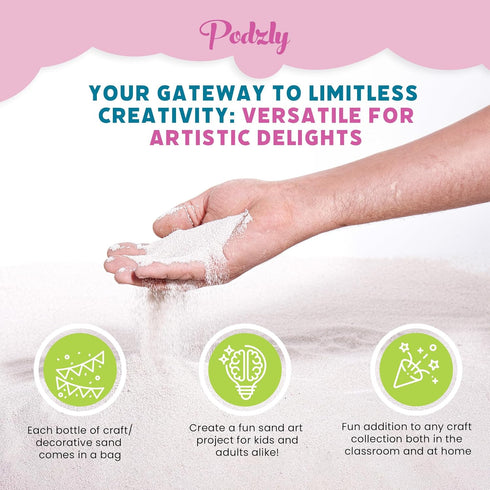 5 Podzly Pound Decorative Bulk Craft Sand - White Sand for Weddings, Crafts, Classroom & Projects