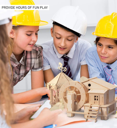 Puzzled 3D Puzzle Water Mill Set - Wood Craft Construction Model Kit, Fun Educational DIY Toy to Build and Paint