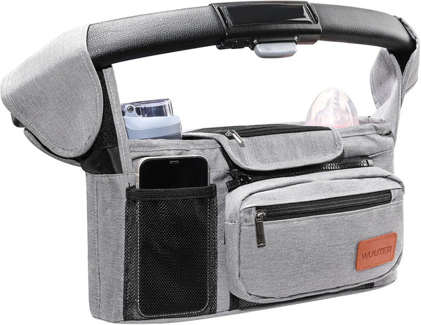 WUUTER Stroller Organizer with Cup Holder Detachable Wristlet Large Capacity Baby Stroller Bag
