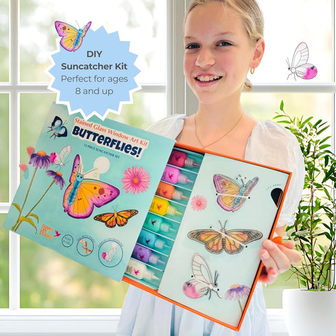 Set 812 SunnyLifeStudios Butterfly Suncatcher Craft Kit for Kids Stained Glass Window Art Kit with Activity Book