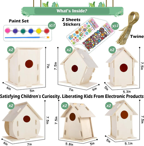ILHSTY 12 Pack 12 12 (12) Large DIY Bird Houses Kits for Kids, Kids Craft Kits Wood Houses for DIY Crafts Class Party