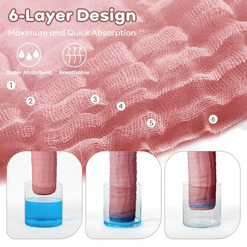 100% 6 Pack 12x12in Yoofoss Muslin Baby Washcloths Organic Cotton Face Towels Wash Cloths for Baby Soft and Absorbent