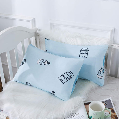 Household Cotton Jersey Knit Toddler Pillowcases, Soft Breathable Travel Pillow Cases, 2 Pack (Airy Blue)