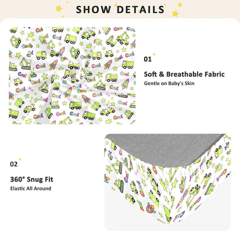 miaozhen 1 Pack 52x28 Cotton Baby Crib Sheets for Boys Girls Soft Breathable Cool Cars Rainbow and White Toddler