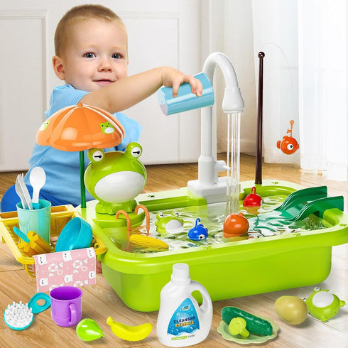 Pupu Pig Set Play Sink with Running Water, Kitchen Play Sink Toy with Electric Faucet, Play Kitchen Accessories
