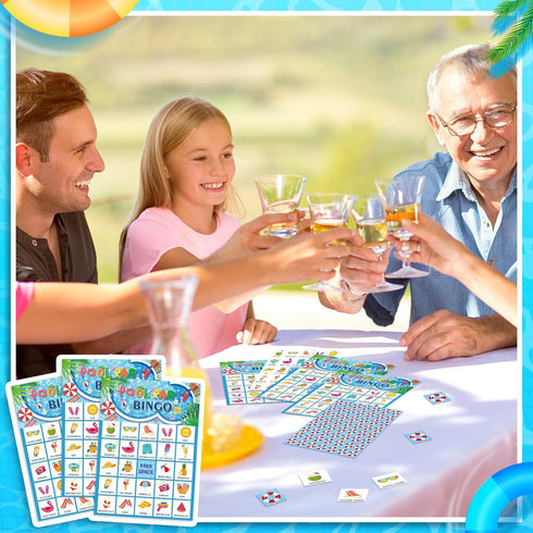 Liliful 35 Pcs Pool Party Bingo Games for 24 Players, Summer Bingo Cards for Beach Party Fun